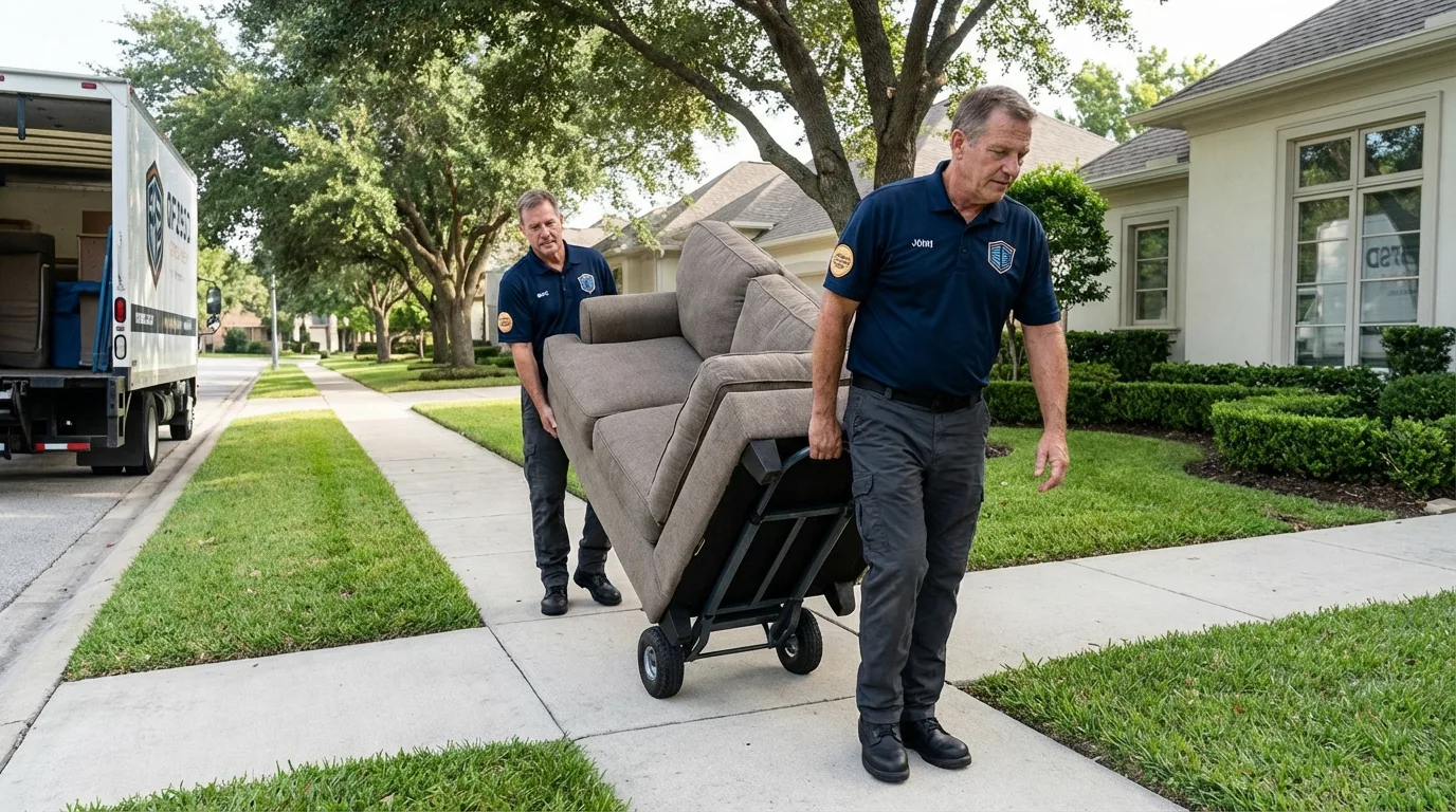 Local residential moving crew loading furniture in Menomonie, WI