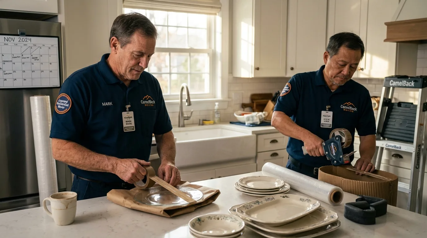 Professional crew packing kitchen dishware in Menomonie, WI